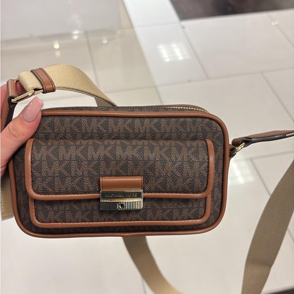 Michael Kors Brown Tan Belt Bag with Monogram Pattern
